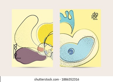 Retro flat colored organic food flyer template. Hand drawn fruit line logo design. Cartoon calligraphic line vegetable with smooth curves grange textured.  Healthy eating brochure layout.