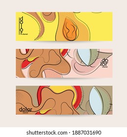 Retro flat colored organic food banner template. Hand drawn fruit line logo design. Cartoon calligraphic line vegetable with smooth curves grange textured.  Healthy eating web layout.