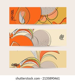 Retro flat colored organic food banner template. Hand drawn fruit line logo design. Cartoon calligraphic line vegetable with smooth curves grange textured.  Healthy eating web layout.