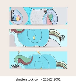Retro flat colored organic food banner template. Hand drawn fruit line logo design. Cartoon calligraphic line vegetable with smooth curves grange textured.  Healthy eating web layout.