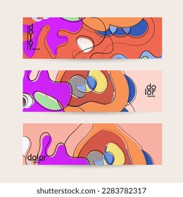 Retro flat colored organic food banner template. Hand drawn fruit line logo design. Cartoon calligraphic line vegetable with smooth curves grange textured.  Healthy eating web layout.