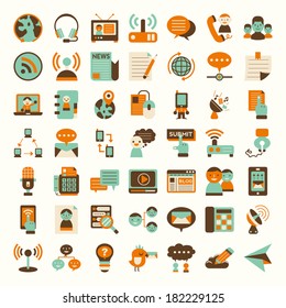 Retro flat communication icons set