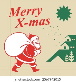 Retro flat decorate christmas card