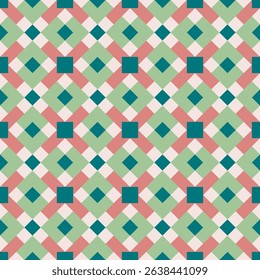 Retro Flat Design Colorful Square Diamond Pattern Geometric Seamless Background