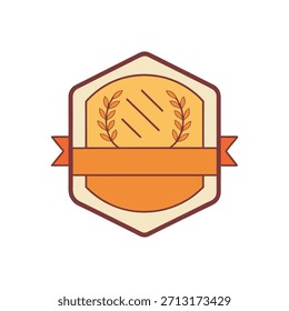 Diseño plano retro hexágono emblema de la insignia con corona de laurel y Vector de Anuncio en blanco