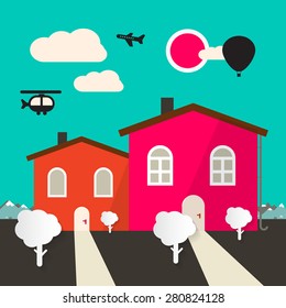 Retro Flat Design Houses Vector
