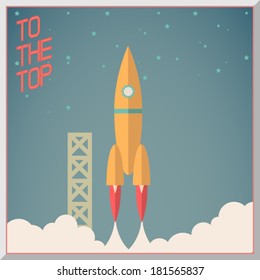 Retro Flat Design Rocket Start Space Stars Background Vector Illustration