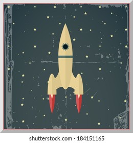 Retro Flat Design Rocket Start Space Stars Background Vector Illustration