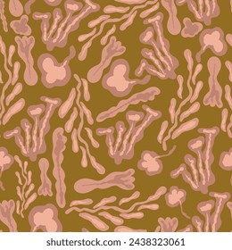 Retro flat design seamless pattern pink sea weeds