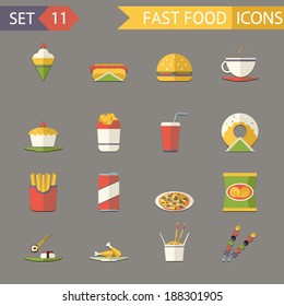 Retro Flat Fast Food Icons and symbols Set Vector Illustration