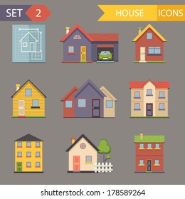 Retro Flat House Icons and Symbols set vector