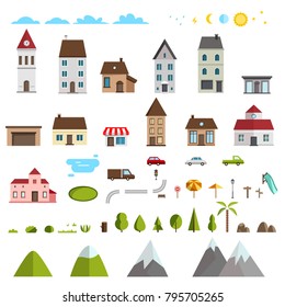 Retro Flat House Icons and Symbols set. Vector illustration isolated on white background.