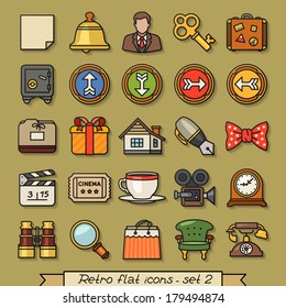 Retro flat line icons - set 2