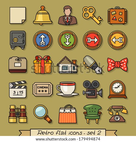 Retro flat line icons - set 2