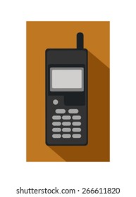 Retro flat mobile phone icon with shadow and brown background.