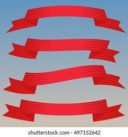 Retro Flat Ribbon Red Decorative Banners Vector Collection. Set Of Ribbon Icons On Blue Background, Blank for Decoration Graphic, Web Stickers and Labels, Empty Template for Greeting or Advertising