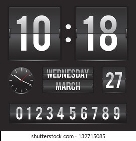 retro flip clock with date and analog dial timer vector template