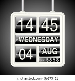 Retro flip down clock and calendar eps10 compatible vector.  All numbers, dates, months, hours and minutes included on the bottom layer.