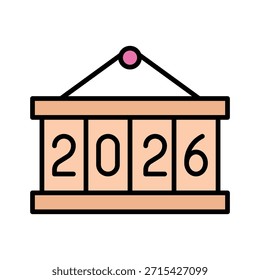 Retro Flipping Calendar 2026 Vectorgrafik Gefüllte Stilsymbol