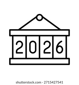 Retro Flipping Calendar 2026 Symbol für Vektorgrafik-Linienstil