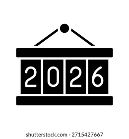 Retro Flipping Calendar 2026 Vektorgrafik Solid Style-Symbol
