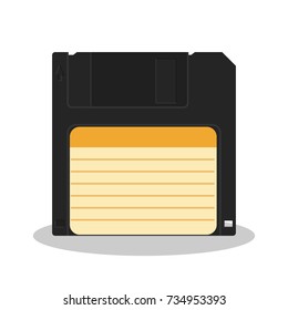 Retro floppy diskette isolated on a white background. Vintage style data storage icon. Old computer data carrier. Vector illustration.