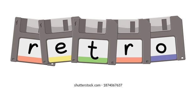 retro floppy disks, old computer technology, vector illustration 