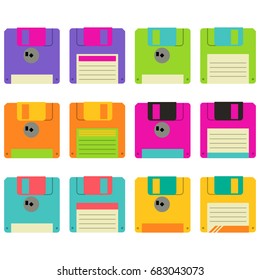 Retro Floppy Disks In White Background