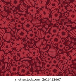 Retro Floral Abstract Seamless Pattern in Deep Red