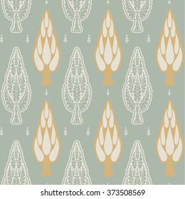 Retro floral abstract vector seamless pattern, decorative garden trees. For  wallpaper, fabric, wrapping paper, pattern fills, web page backgrounds, surface textures