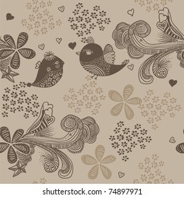 retro floral background with birds