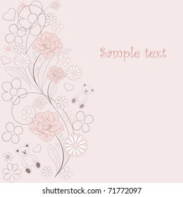 Retro floral background with birds and butterflies.