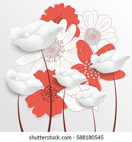 Retro floral background. Decorative flowers. Vector illustration