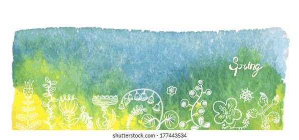 Retro floral background, frame with flowers