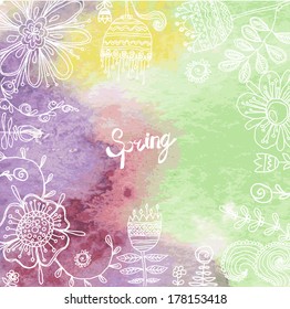 Retro floral background, frame with flowers