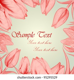 Retro floral background with handwritten tulips