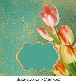 Retro floral background with polka dot tulips. And also includes EPS 10 vector