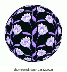 retro floral ball frame in purple black shades