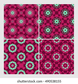 retro floral colorful vector seamless patterns set. Elements for your design. Eps10