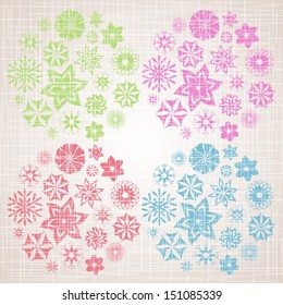 Retro floral colourful background with four flower colors
