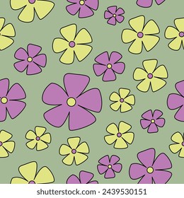 Retro Floral Design. Vector Seamless Pattern. Hawaii and 60's Inspired Textile Print. Hippie Style.