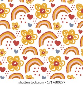 Retro floral doodle pattern. Flowers Background, endless repeating texture. Vector illustration
