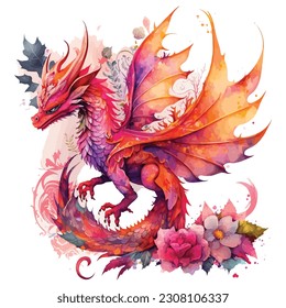 Retro Floral Dragon Watercolor Sublimation