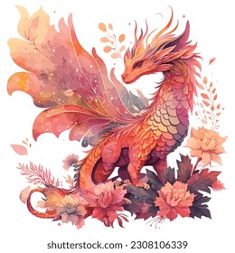 Retro Floral Dragon Watercolor Sublimation