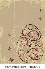Retro Floral Easter egg with butterfly, element for design, vector illustration