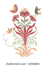Elemento floral retro con aves
