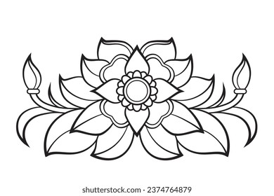 Retro floral element design on white background. Doodle graphic art for decoration.