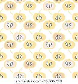 Retro floral fall geometric apple pattern. Seamless vector background. White doodle apple shape on white background. For fabric, wallpaper, packaging, print. Vintage kitchen background.