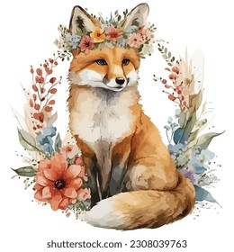 Retro Floral Fox Watercolor Sublimation