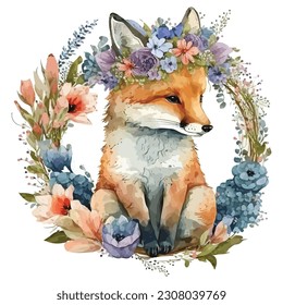 Retro Floral Fox Watercolor Sublimation